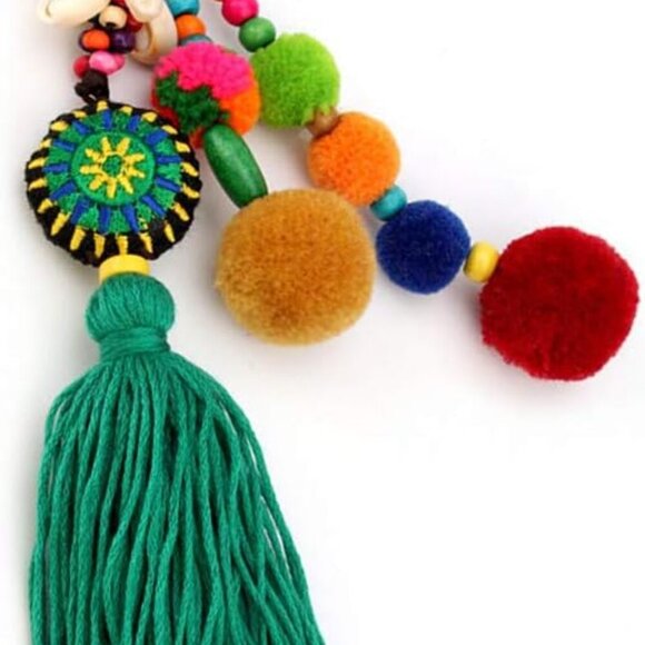 Pom Pom Shell Beads Tassel Purse Charms for Handbags Pendant Boho Keyring Keycha - Picture 1 of 6